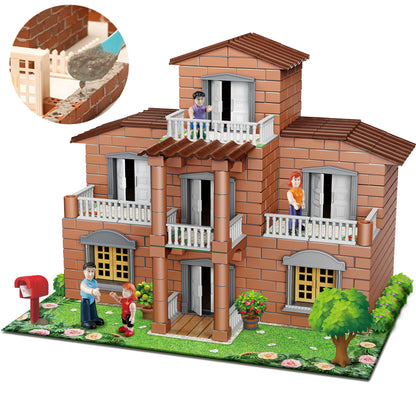 Yexmas DIY Brick Dollhouse Villa Model Doll House 3D House Building Construction Toy Miniature Kit Small Mason Pretend Play House Accessories for Christmas and Birthday Gift 694 Pcs