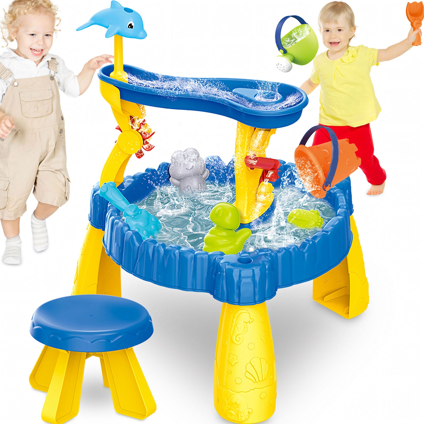 Yexmas Sand Water Table for Toddlers, 2-Tier Sand and Water Play Table Toys for Toddlers Kids, Activity Sensory Tables Outside Beach Toys for Toddler Boys Girls Age 1-3 3-5 Gift