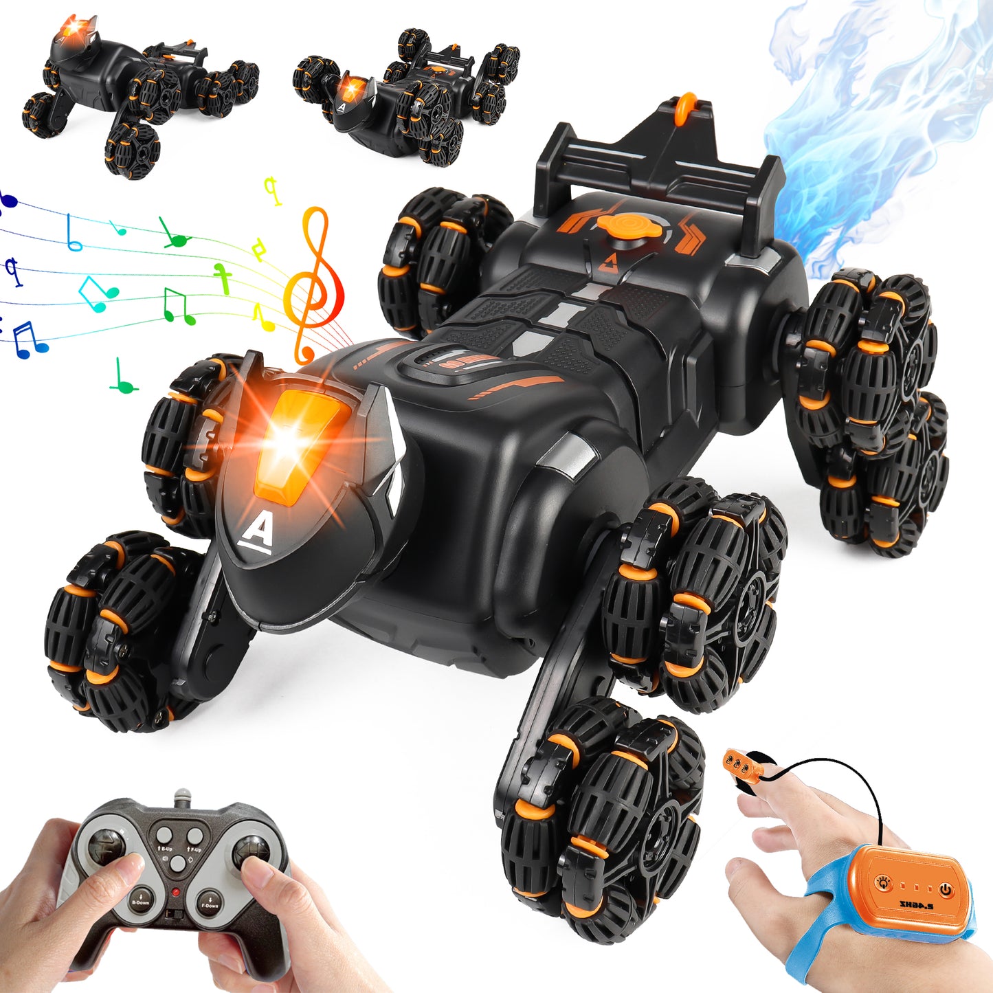 Yexmas 8WD Gesture Sensing Stunt Rc Cars,2.4GHz Hand Remote Control Car with Lights Music Spray for Christmas Birthday Party Present,Gift for 7 8 9 year old boys