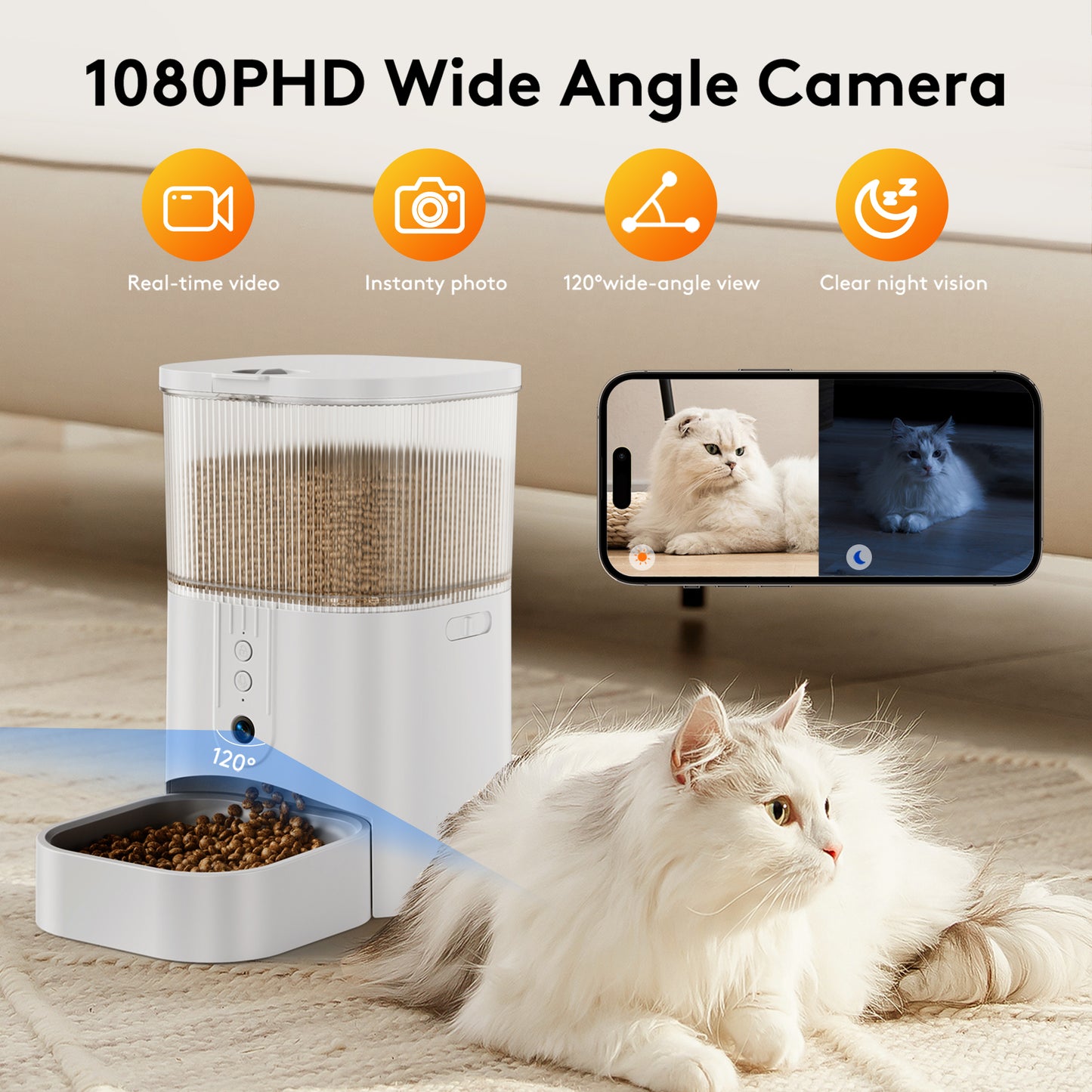 Zoolike Automatic Cat Feeder with Camera，1080P HD Video with Night Vision, 2.4G WiFi Smart Food Dispenser with APP Control for Cat&amp;Dog,3L