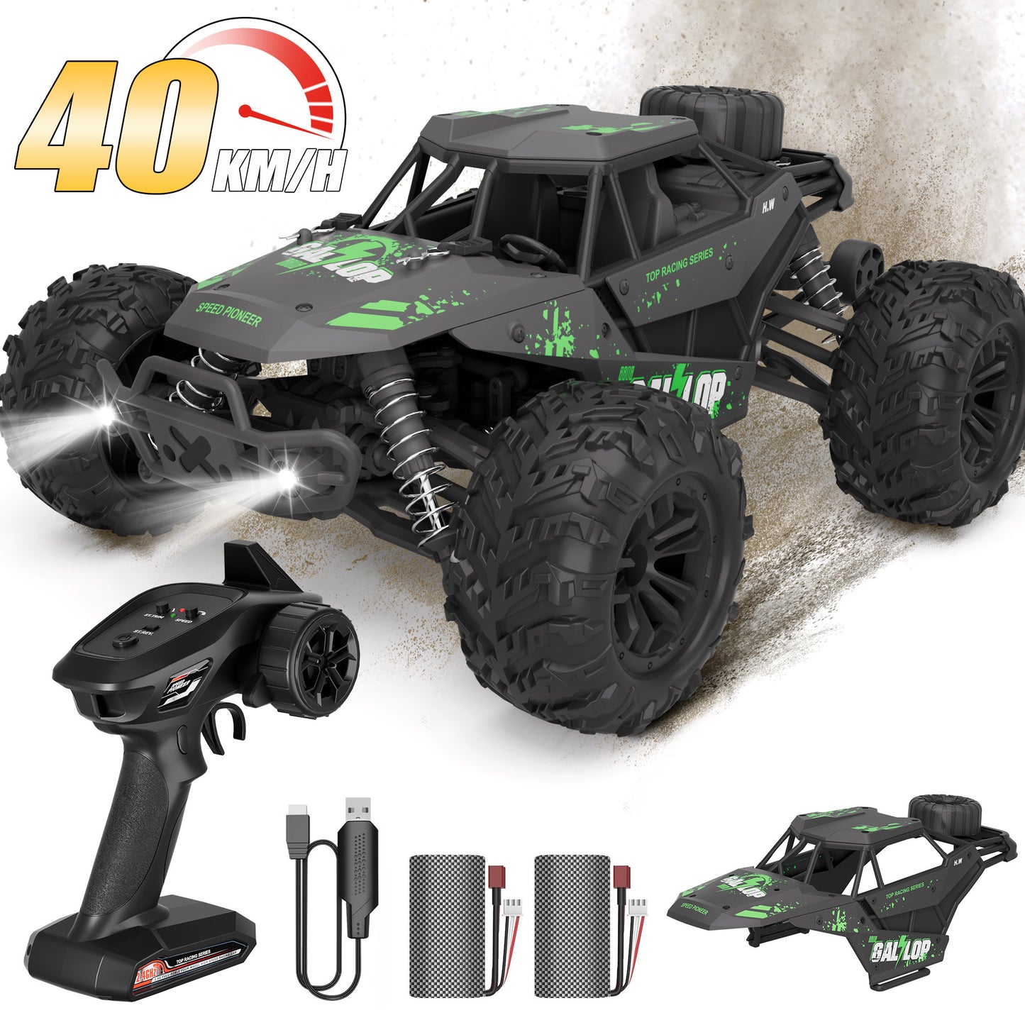 Yexmas 1:16 Scale Fast Large RC Car,40KM/H All Terrain High Speed Remote Control Car, 4x4 RC Truck with 60 Min Runtime,2 Batteries,Gifts Toys for Kids & Adults,Black