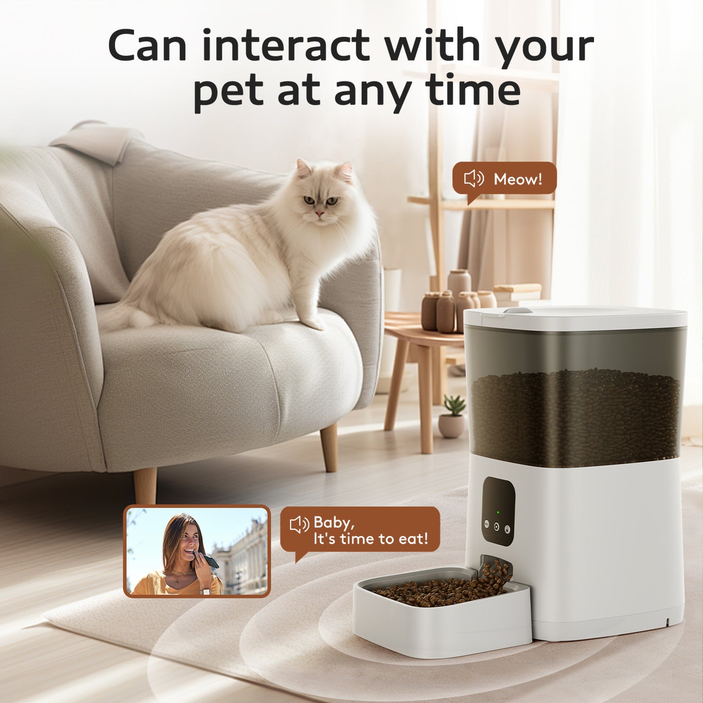 Zoolike WIFI Automatic Cat Feeder with APP Remote Feeding, Smart Service for Cats and Dogs, 5L, White