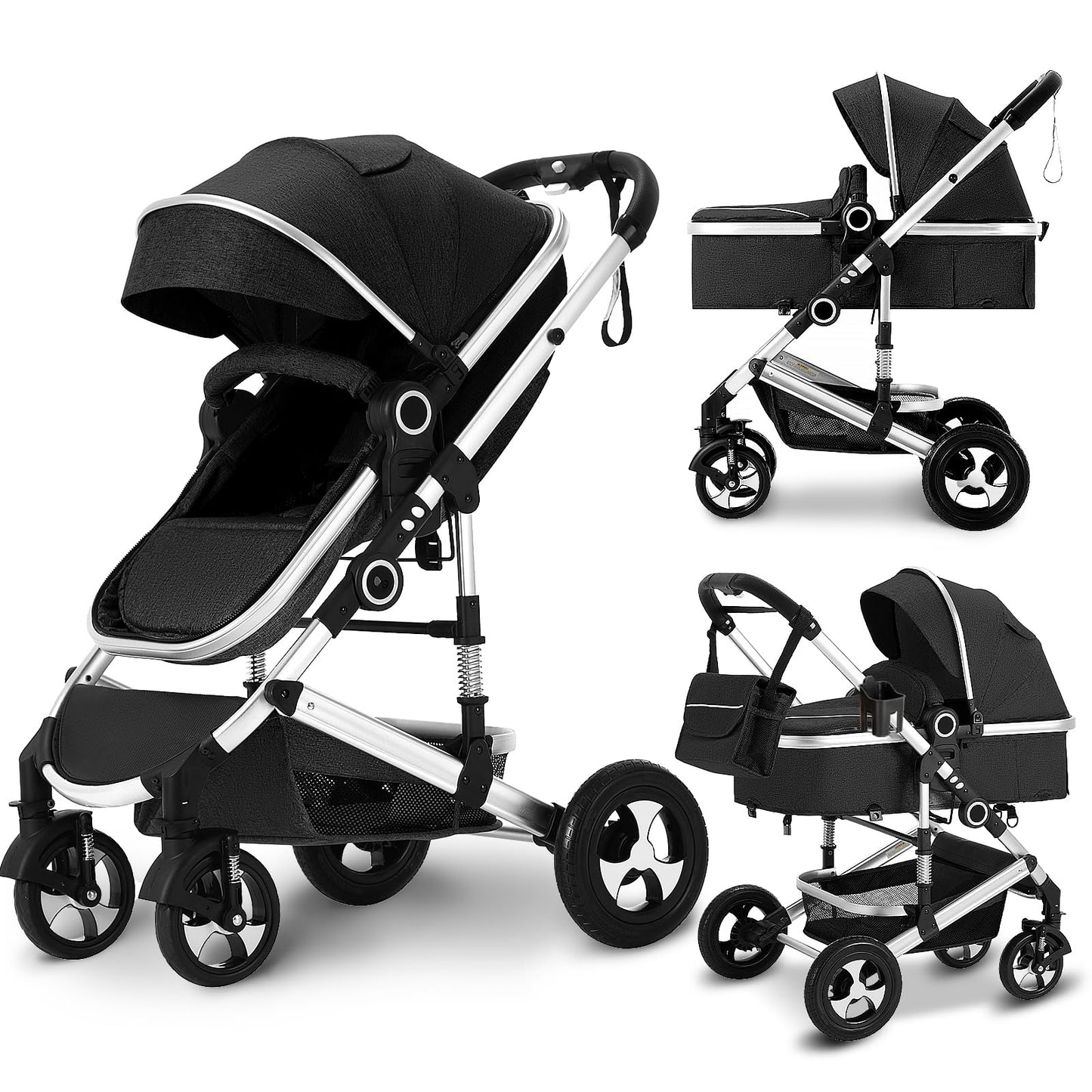 TEAYINGDE 2 in 1 Convertible Baby Stroller, Unisex Folding Infant Newborn Bassinet Pram