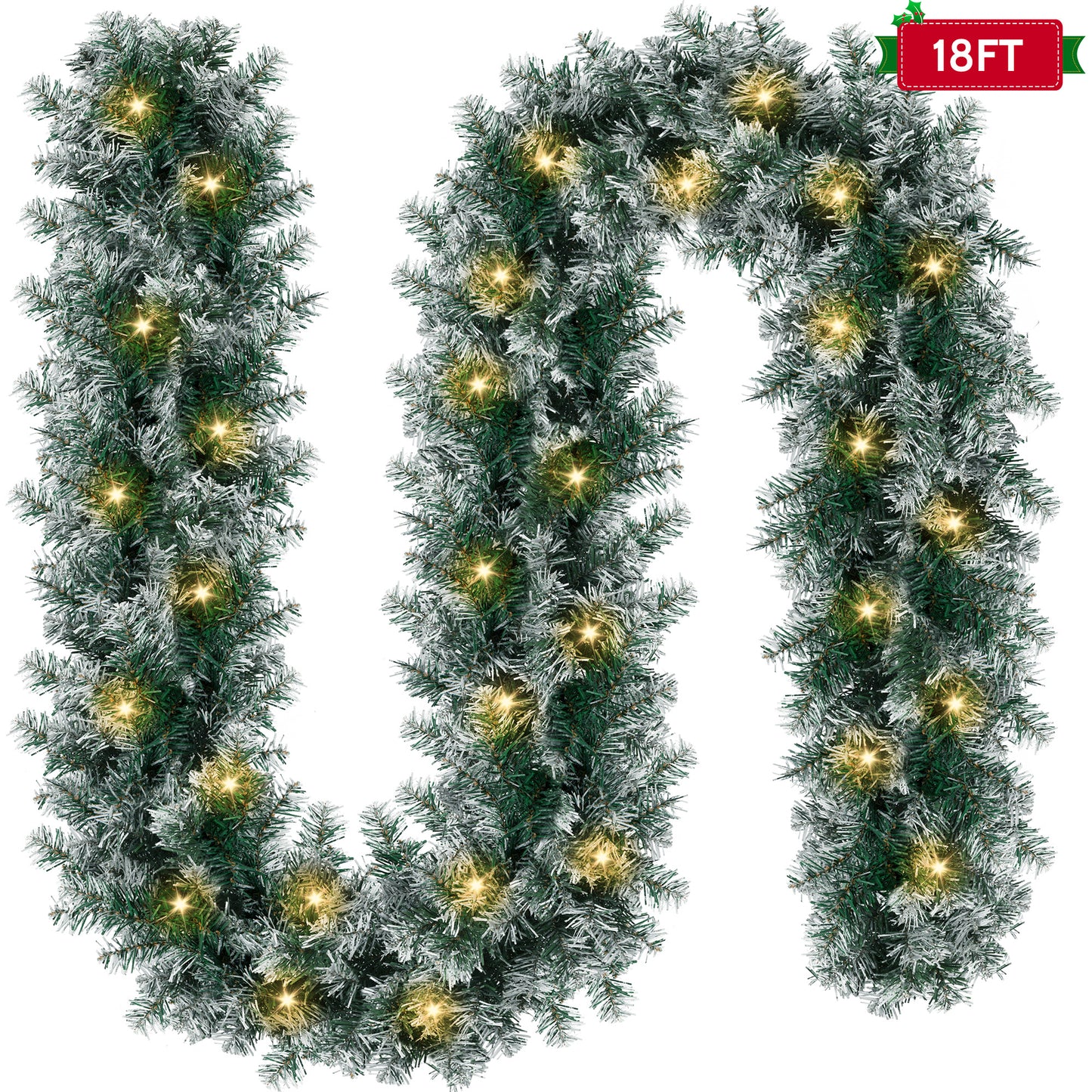 Yexmas 9ft Large Christmas Garland, Multi-Purpose Xmas Wreath with 60 LED Lights, Decorated with Pinecones, Berry Clusters, Battery Operated