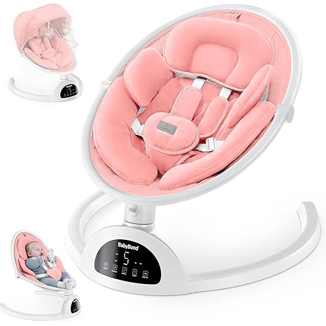 TEAYINGDE Baby Swing for Infants ,Portable Baby Swing with Timing Function 5 Swing Speeds Bluetooth Touch Screen,Music Speaker 12 Preset Lullabies for Babies 0-9 Months,0-20lb,Unisex,Pink