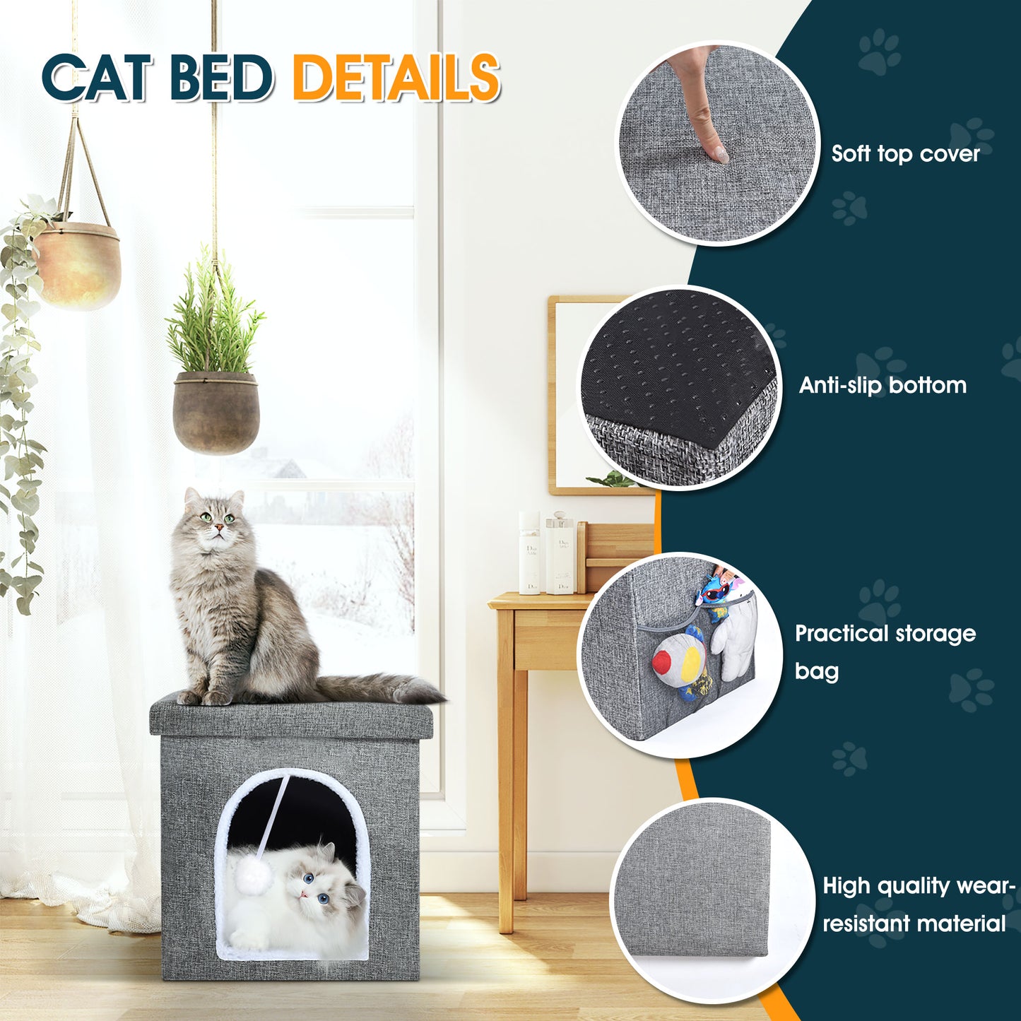 Zoolike Foldable Cat Bed for Indoor Cats, Large Cat Cube for Pet Cat House with Cat Scratch Board & Cat Ball