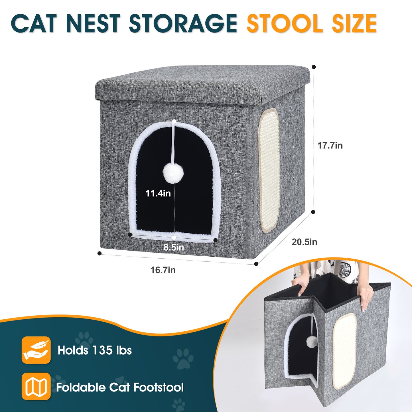 Zoolike Foldable Cat Bed for Indoor Cats, Large Cat Cube for Pet Cat House with Cat Scratch Board & Cat Ball