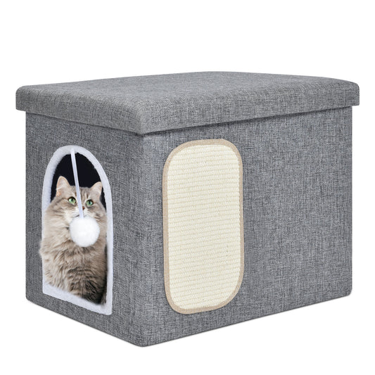 Zoolike Foldable Cat Bed for Indoor Cats, Large Cat Cube for Pet Cat House with Cat Scratch Board & Cat Ball