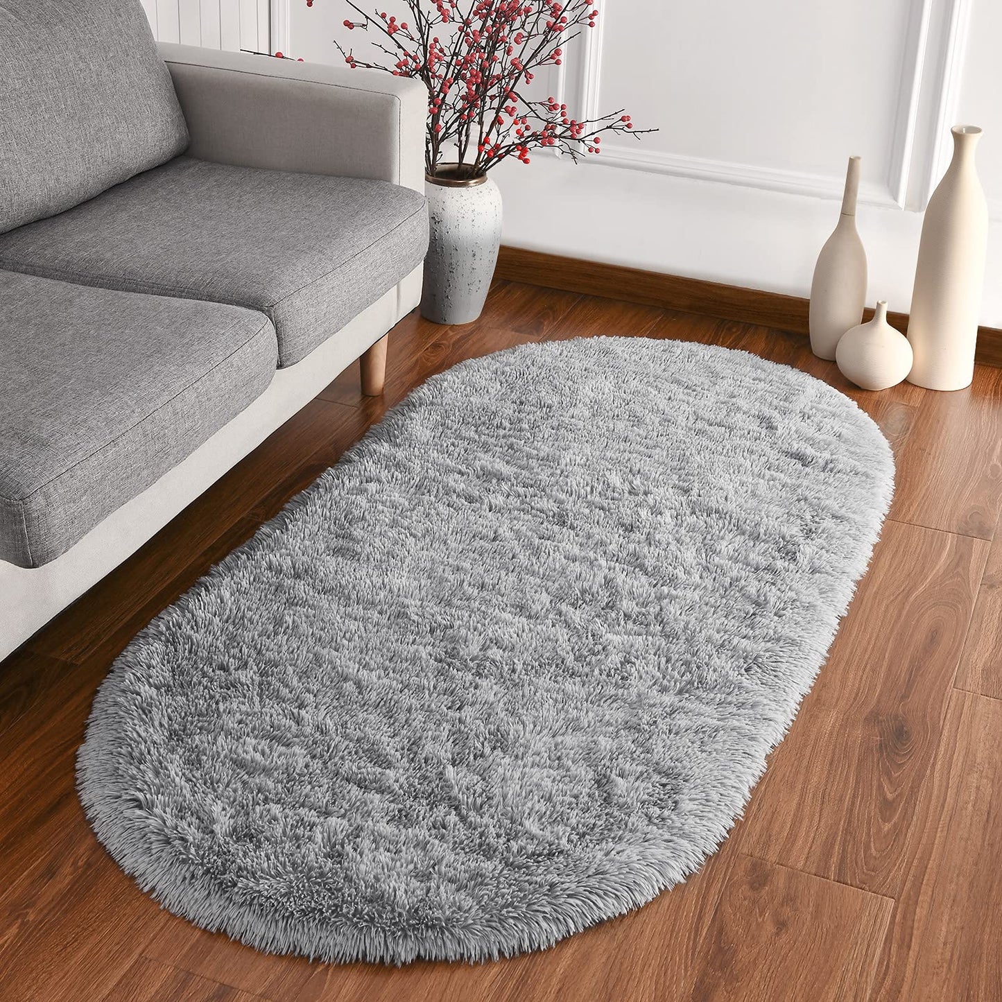 CozyDesg Oval Fluffy Ultra Soft Area Rugs, 2 x 5ft，Khaki