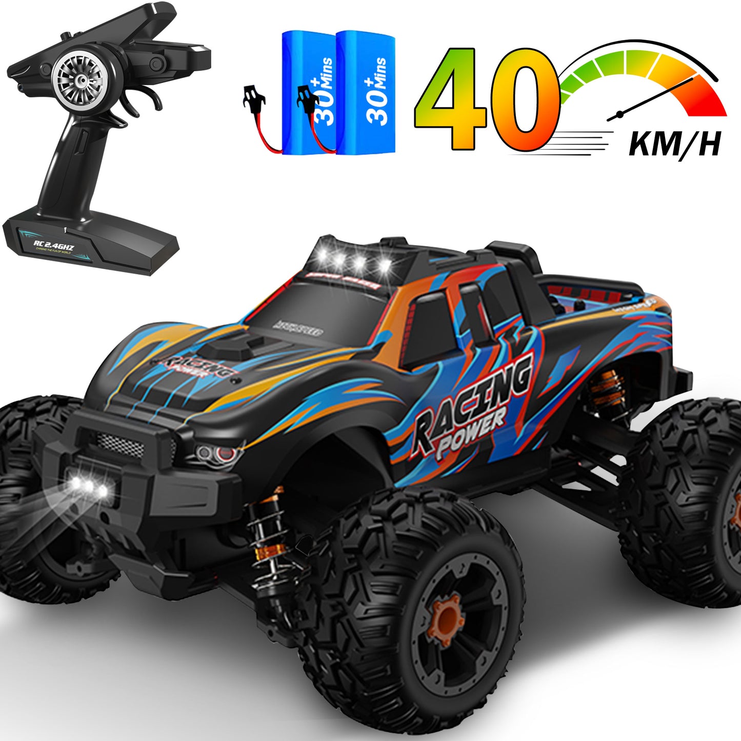 Yexmas Fast RC Cars for Adults 40KM/H All Terrain High-Speed Remote Control Car , 4WD 1:14 Scale RC Truck with 70 Min Runtime, 2 Batteries Gifts Toys for Kids Green&Blue