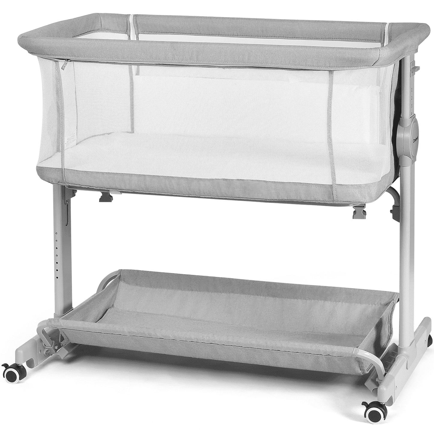 TEAYINGDE Baby Bassinets Bedside Sleeper with Wheels, Newborn Baby Cribs w/Storage Basket, Grey