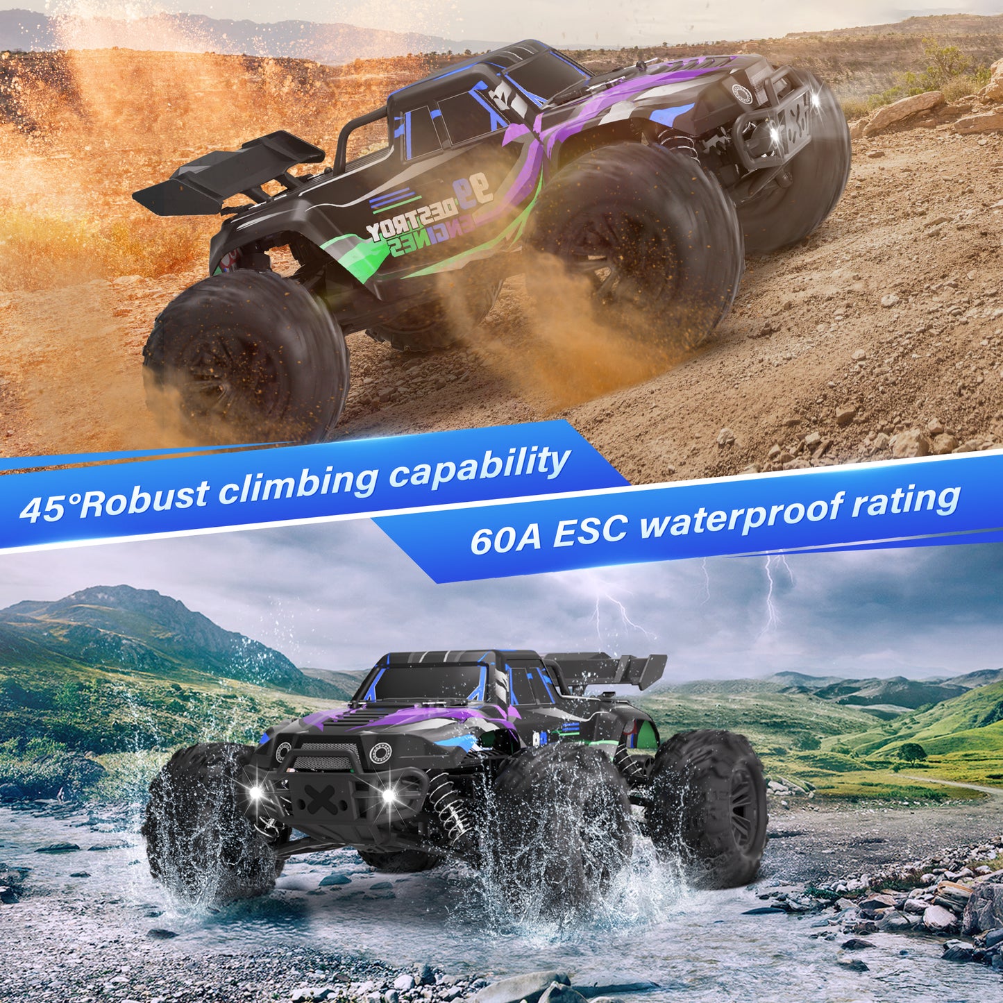 Yexmas 1:16 Scale Fast Large RC Car,40KM/H All Terrain High Speed Remote Control Car, 4x4 RC Truck with 60 Min Runtime,2 Batteries,Gifts Toys for Kids & Adults,Black