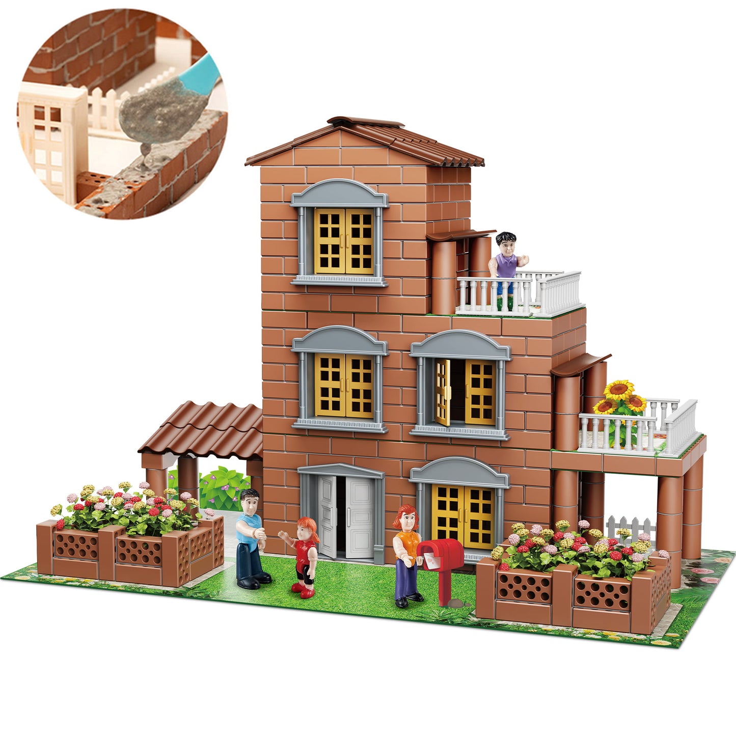 Yexmas DIY Brick Dollhouse Villa Model Doll House 3D House Building Construction Toy Miniature Kit Small Mason Pretend Play House Accessories for Christmas and Birthday Gift 694 Pcs