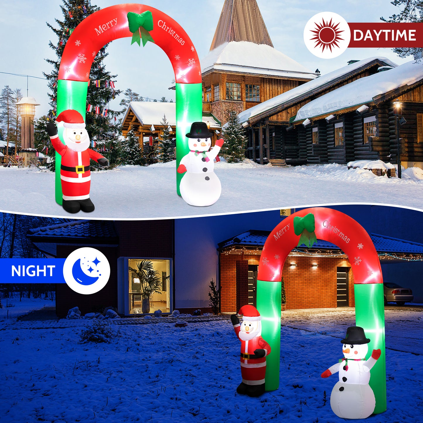 Yexmas 8FT Christmas Inflatable Archway,Christmas Blow Up Yard Decorations with Santa Claus and Snowman,Outdoor Christmas Decorations with Bow LED Lights