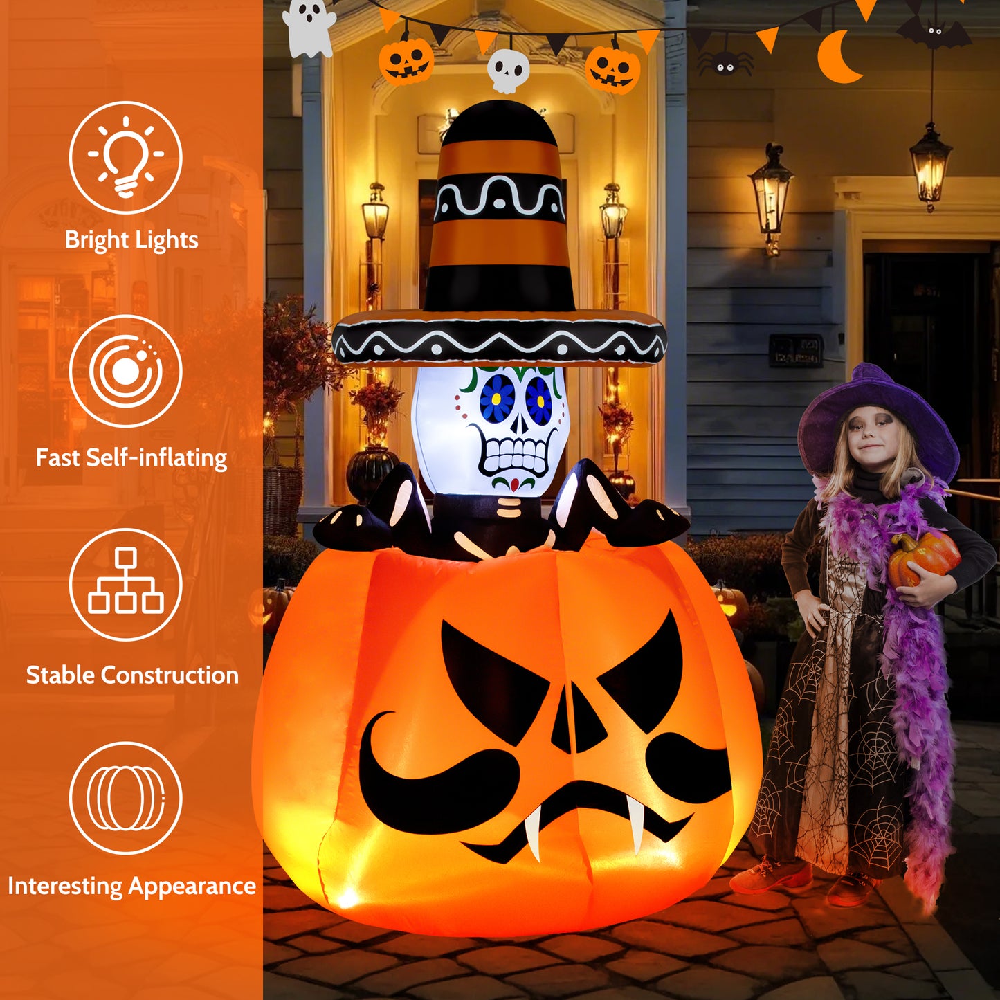 Yexmas 7 Ft Halloween Inflatable Witch Pumpkin , Scary Blow Up Decoration with Build-in LED for Halloween Party Indoor, Outdoor, Yard, Garden, Lawn