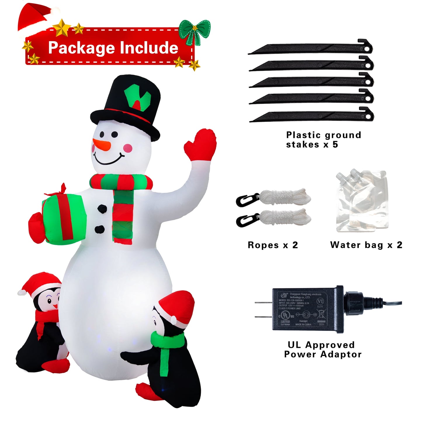 Yexmas 6.3FT Christmas Inflatable Snowman with Penguins Gift Box, Blowup Christmas Decoration with LED Lights for Holiday/Party/Xmas/Yard/Garden Decorations