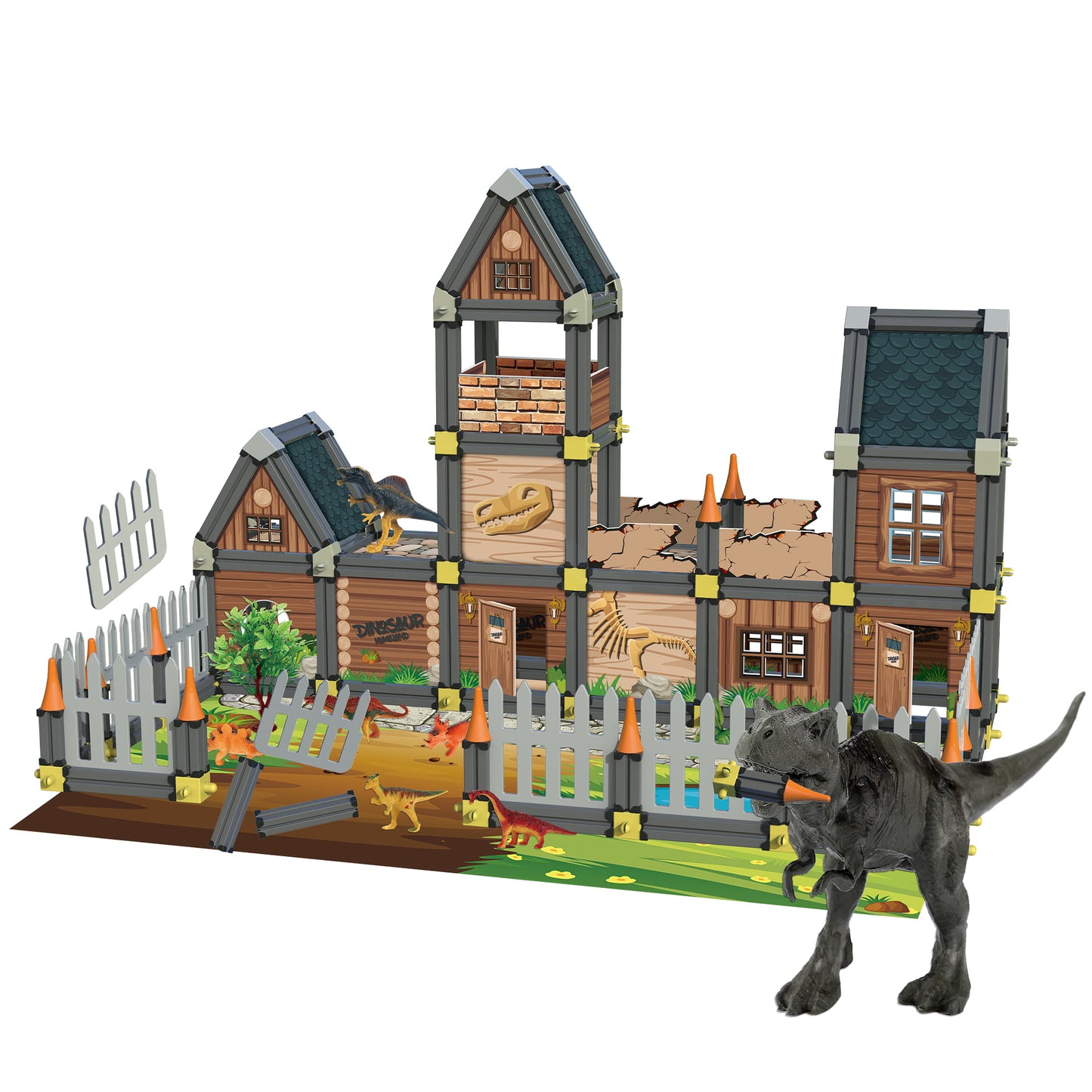 Yexmas World Dinosaur Doll House for Boys, DIY Dollhouses Set Pretend Play House Accessories for Kids Ages 6-12, Christmas and Birthday Gift