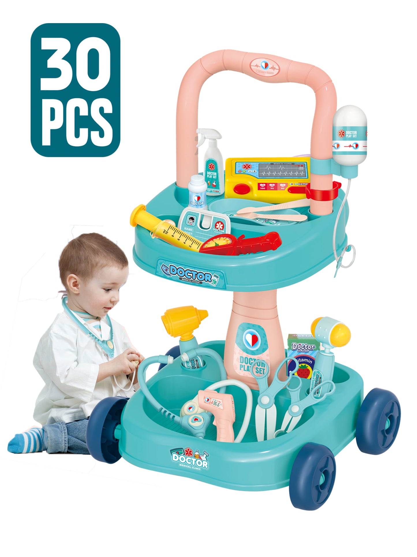 Yexmas Medical Kit 30-Piece Doctor Toys Preschool Pretend Play Set for Ages 3+ years