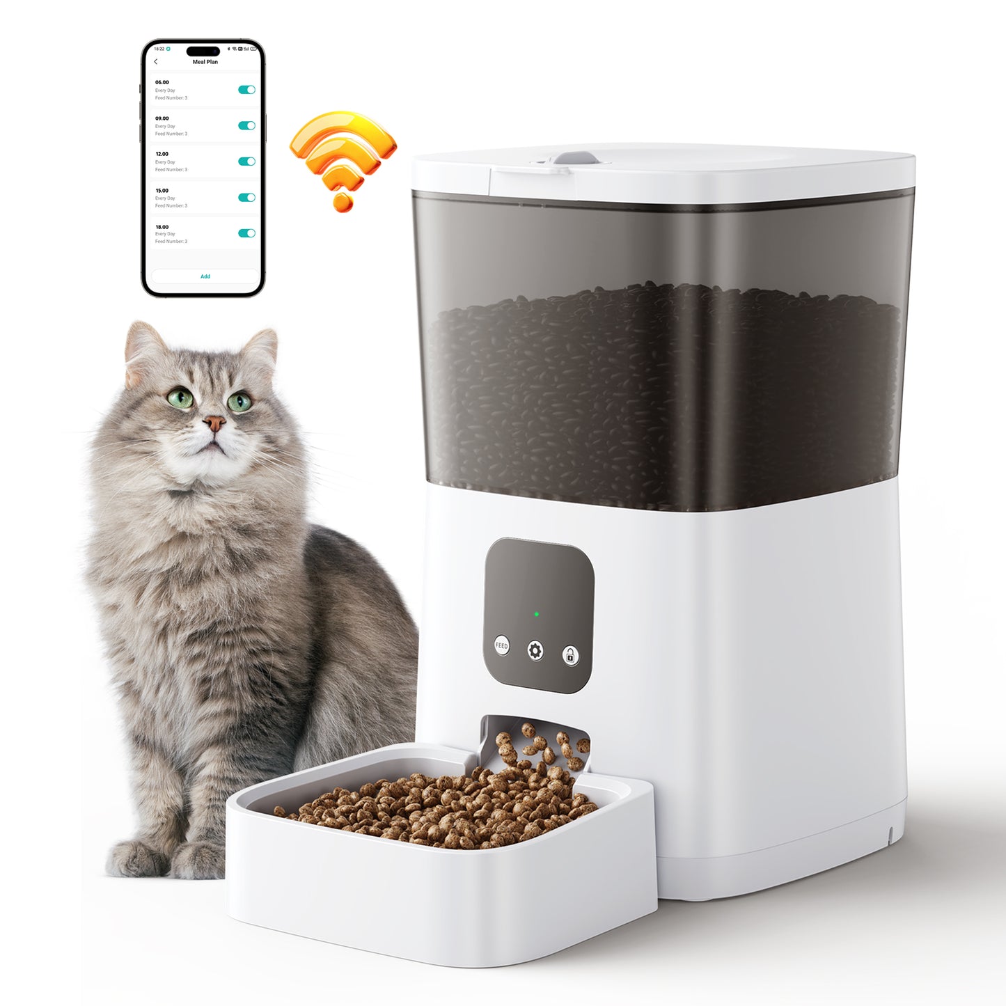 Zoolike WIFI Automatic Cat Feeder with APP Remote Feeding, Smart Service for Cats and Dogs, 5L, White