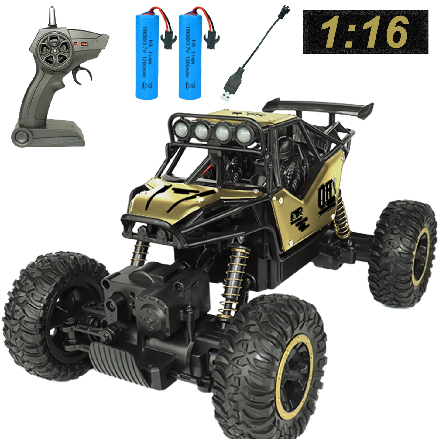 Yexmas 1:16 RC Cars Remote Control Car 4WD Monster Truck 2.4 GHz Hand Controlled RC Car with 2 Batteries Gift for Boys Kids and Adults