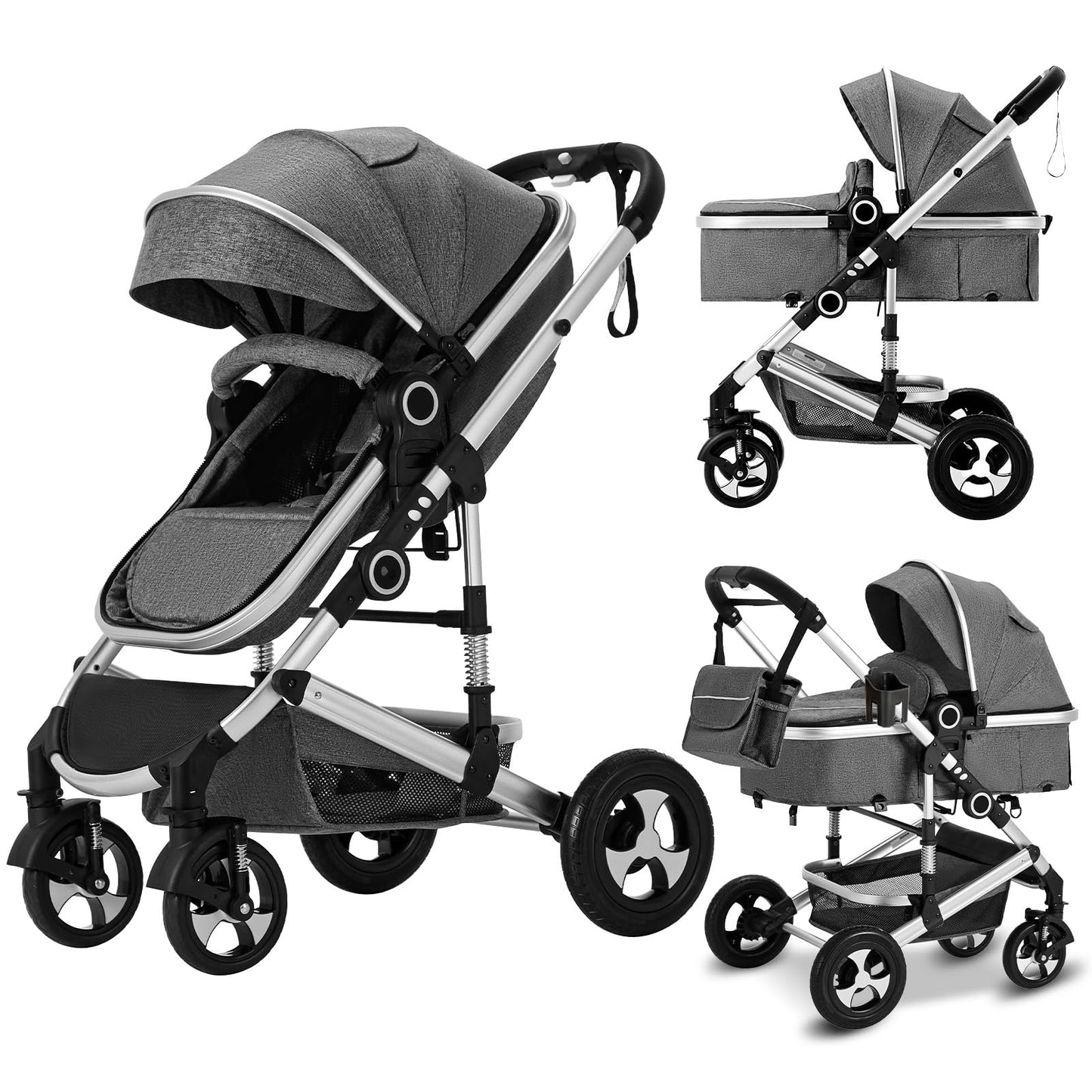 TEAYINGDE 2 in 1 Convertible Baby Stroller, Unisex Folding Infant Newborn Bassinet Pram