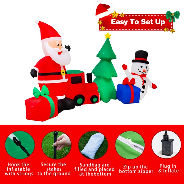 Yexmas 9FT Christmas Inflatables Outdoor Decorations, Christmas Inflatables Tree Merry Christmas Sign Lighted Blow Up Yard Decoration with Snowman Santa Train Gift Boxes for Xmas Holiday Garden Decor