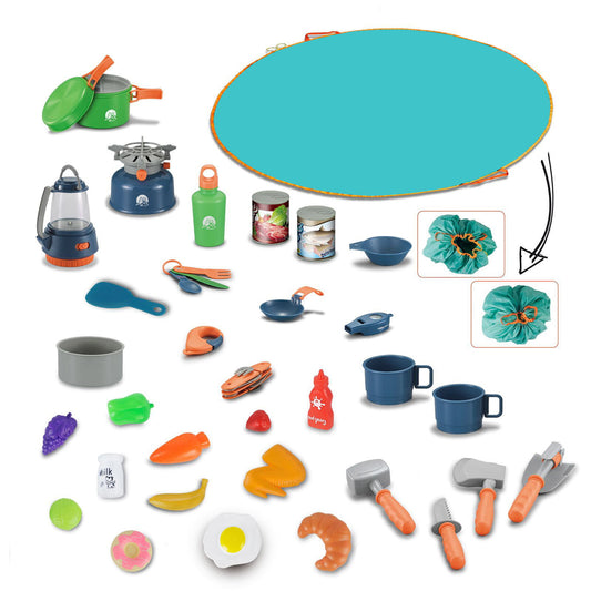 46 PCS Kids Camping Gear Set, Pop Up Play Tent with Kids Camping Gear Toys, Indoor and Outdoor Camping Tool Pretend Play Set for Boys & Girls Christmas Gift