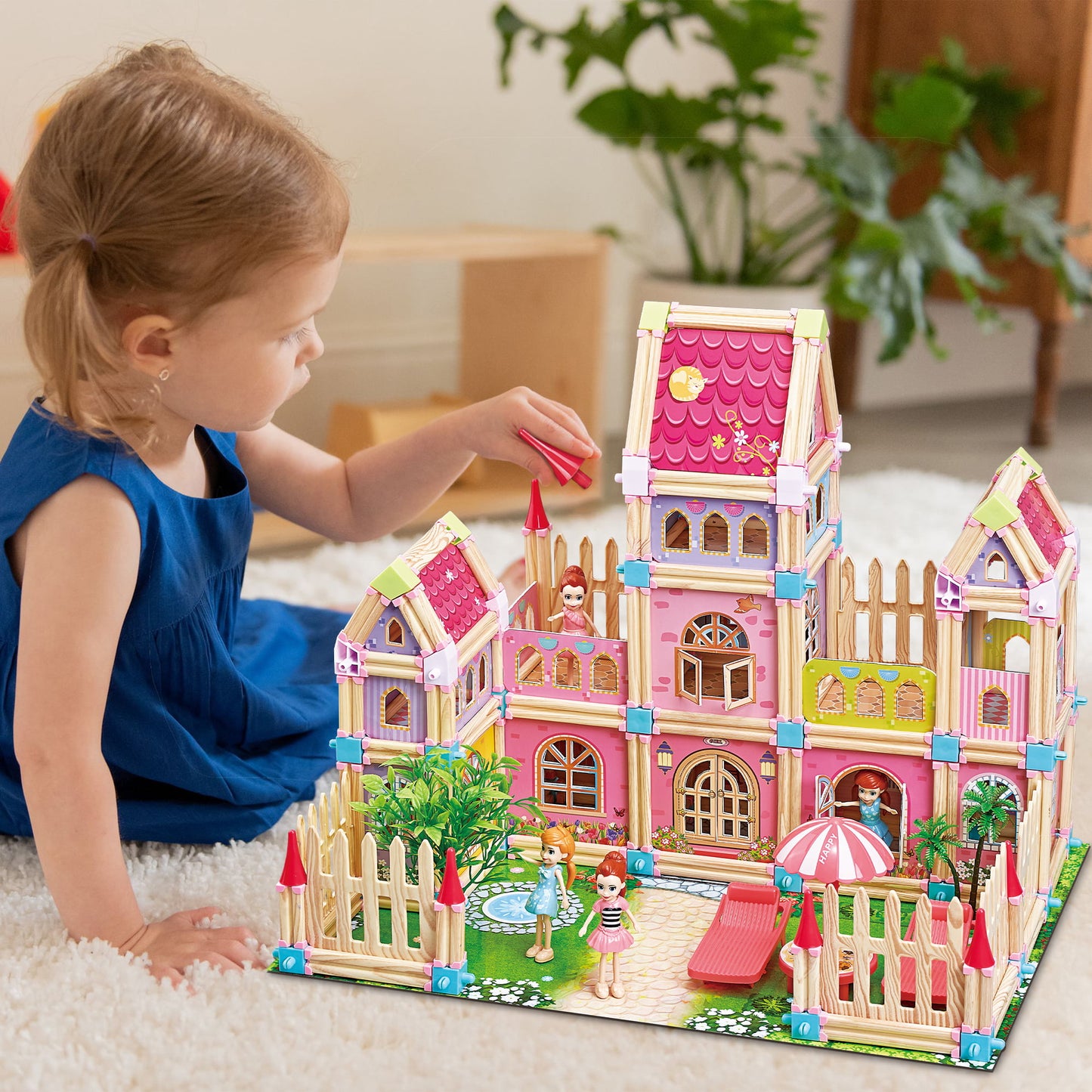 Yexmas 3D Wooden Castle Dollhouse Doll House Puzzles Kit for Kids Ages 6+ Boys & Girl Toy Building Sets- Playset Toy Figures & House playsets Miniature House kit-Playhouse Building Toys