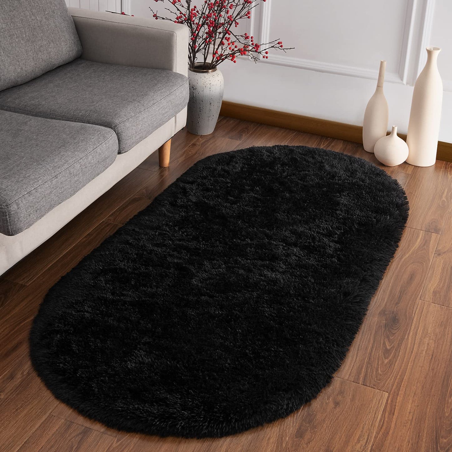 CozyDesg Oval Fluffy Ultra Soft Area Rugs, 2 x 5ft，Khaki