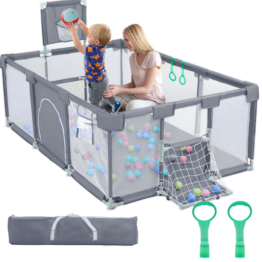 TEAYINGDE Baby Playpen,71 Inch Extra Large Baby Playard With Basketball Hoop and Breathable Mesh,Children Kids Play Fence for Indoors Outdoors