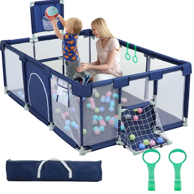 TEAYINGDE Baby Playpen,71 Inch Extra Large Baby Playard With Basketball Hoop and Breathable Mesh,Children Kids Play Fence for Indoors Outdoors