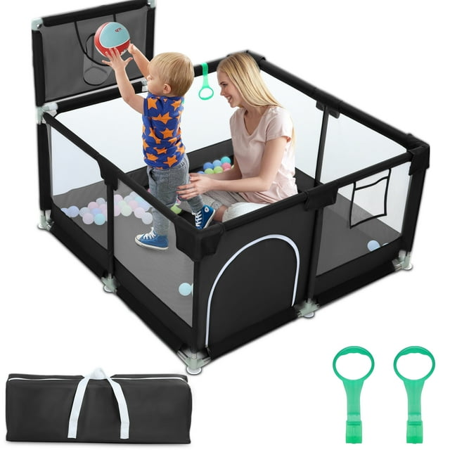 TEAYINGDE Baby Playpen, Play Yard, Baby Playards, 50"x50" Infant Travel Fence with Basket