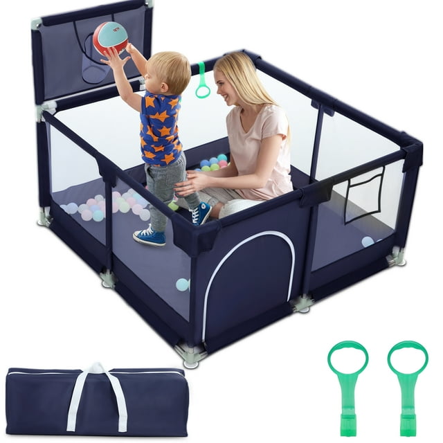 TEAYINGDE Baby Playpen, Play Yard, Baby Playards, 50"x50" Infant Travel Fence with Basket