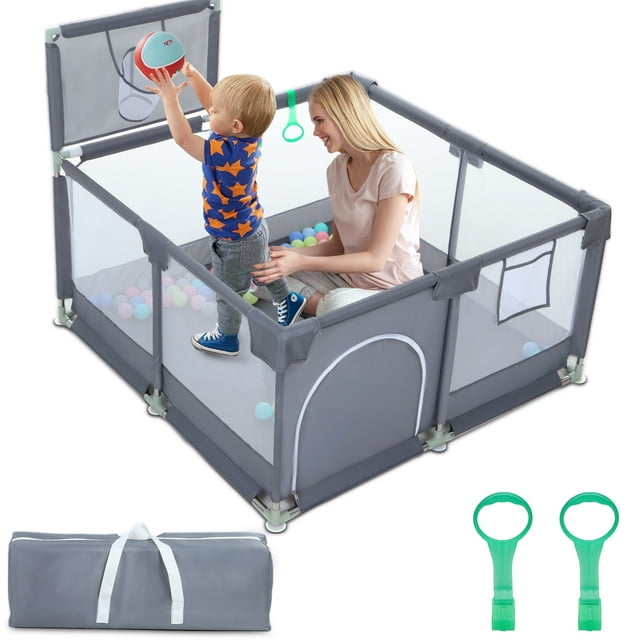 TEAYINGDE Baby Playpen, Play Yard, Baby Playards, 50"x50" Infant Travel Fence with Basket