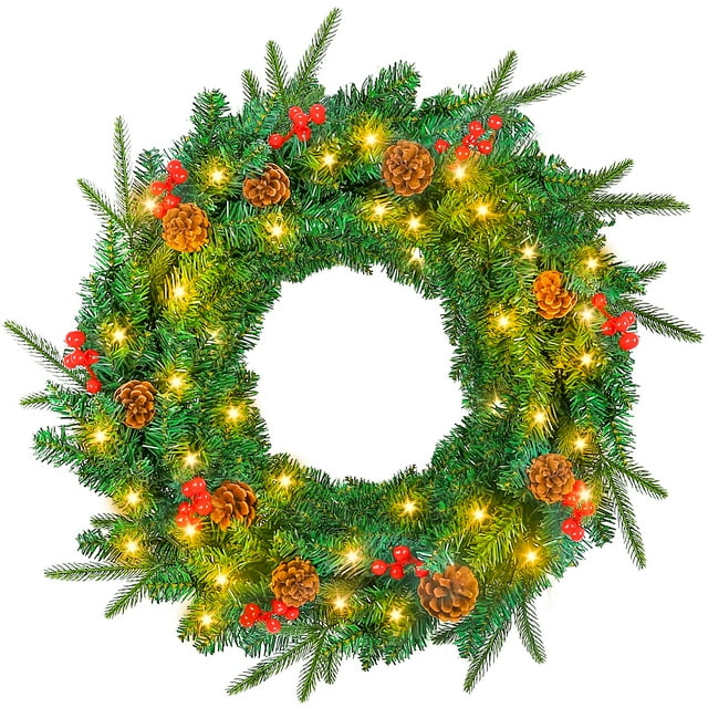 Yexmas 24in Pre-Lit Battery Powered Christmas Wreath