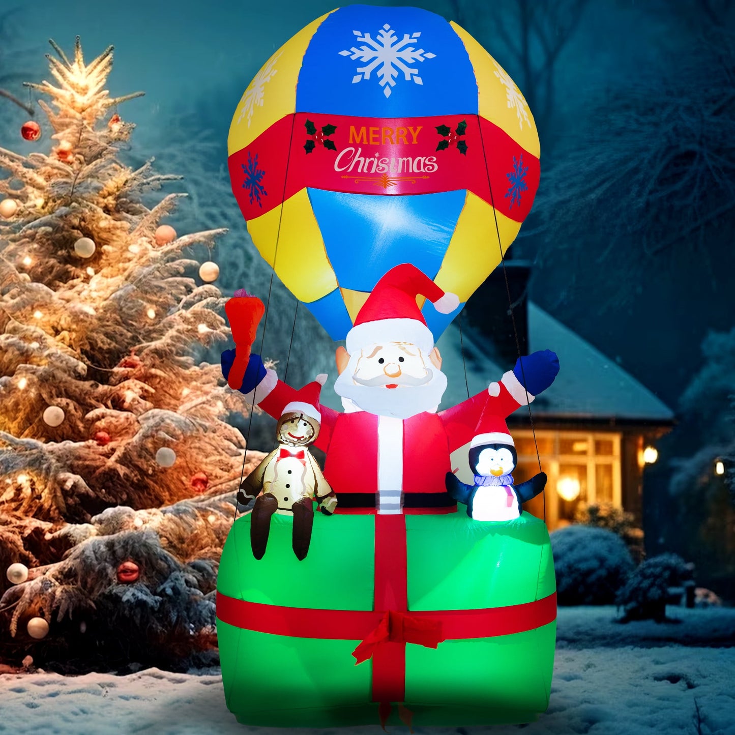 Yexmas 9FT Inflatable Christmas Santa Claus in Hot Air Balloon , Blowup Christmas Decoration with LED Lights for Holiday/Party/Xmas/Yard/Garden