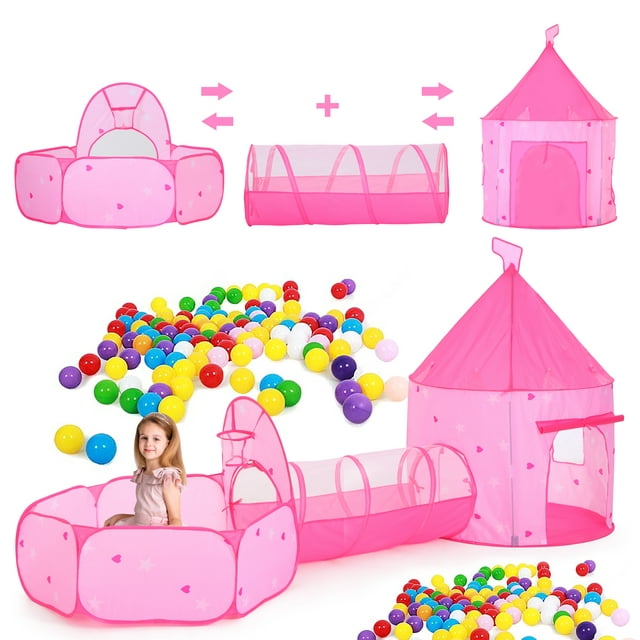 Yexmas 3 in 1 Kids Ball Pit with Play Tent and Play Tunnel, Kids Pop Up Tent for Indoor Outdoor, Toys for Boys Girls Babies Toddlers Playhouse