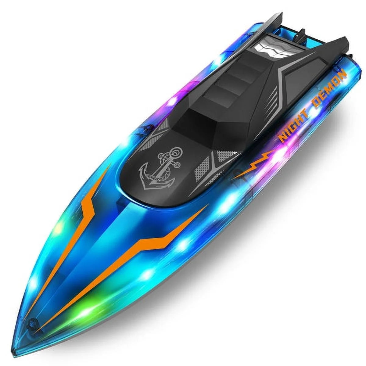 Yexmas RC Boat for Pools and Lakes, 2.4G 15+ MPH Fast Remote Control Boat with LED Lights, Racing Boats for Kids & Adults with 2 Rechargeable Battery,Gifts for Boys Girls (Blue)