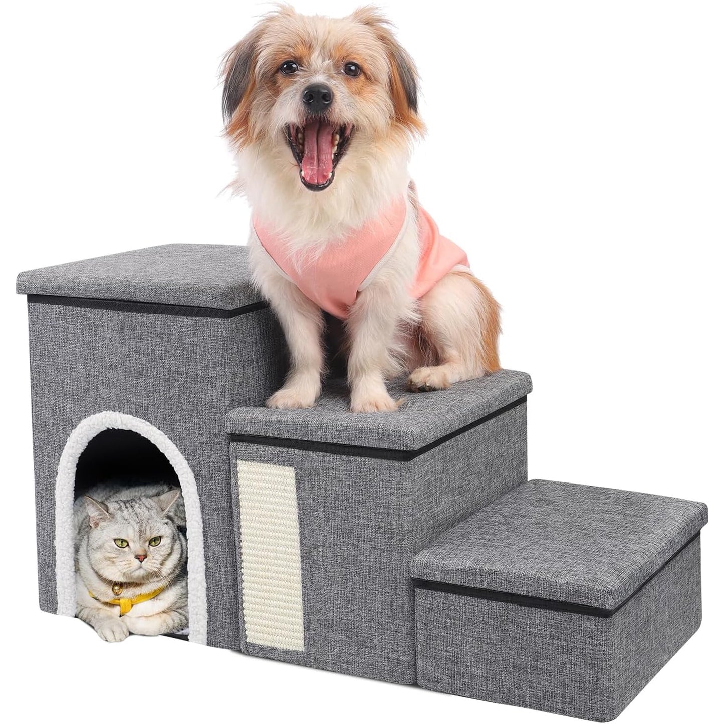 Zoolike Dog Stairs for High Bed and Couch, 4 IN 1 Foldable Pet Stairs for Cats & Small and Medium Dogs