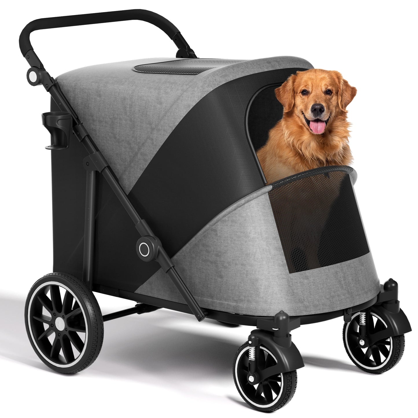 Zoolike Dog Stroller for Medium/Large Dogs One-Click Folding,Extra Large Pet Stroller with Storage Pocket,Cat Stroller with Shock Absorption，Black