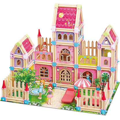 Yexmas 3D Wooden Castle Dollhouse Doll House Puzzles Kit for Kids Ages 6+ Boys & Girl Toy Building Sets- Playset Toy Figures & House playsets Miniature House kit-Playhouse Building Toys