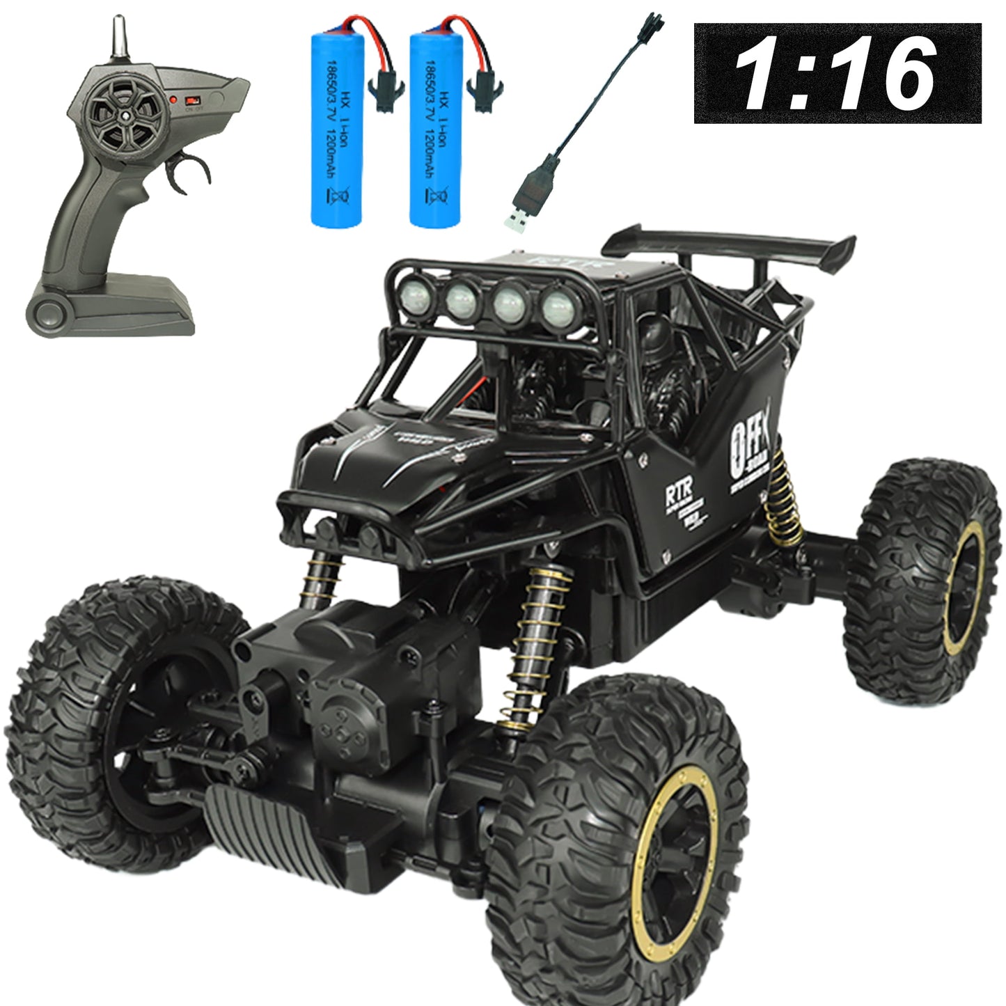 Yexmas 1:16 RC Cars Remote Control Car 4WD Monster Truck 2.4 GHz Hand Controlled RC Car with 2 Batteries Gift for Boys Kids and Adults