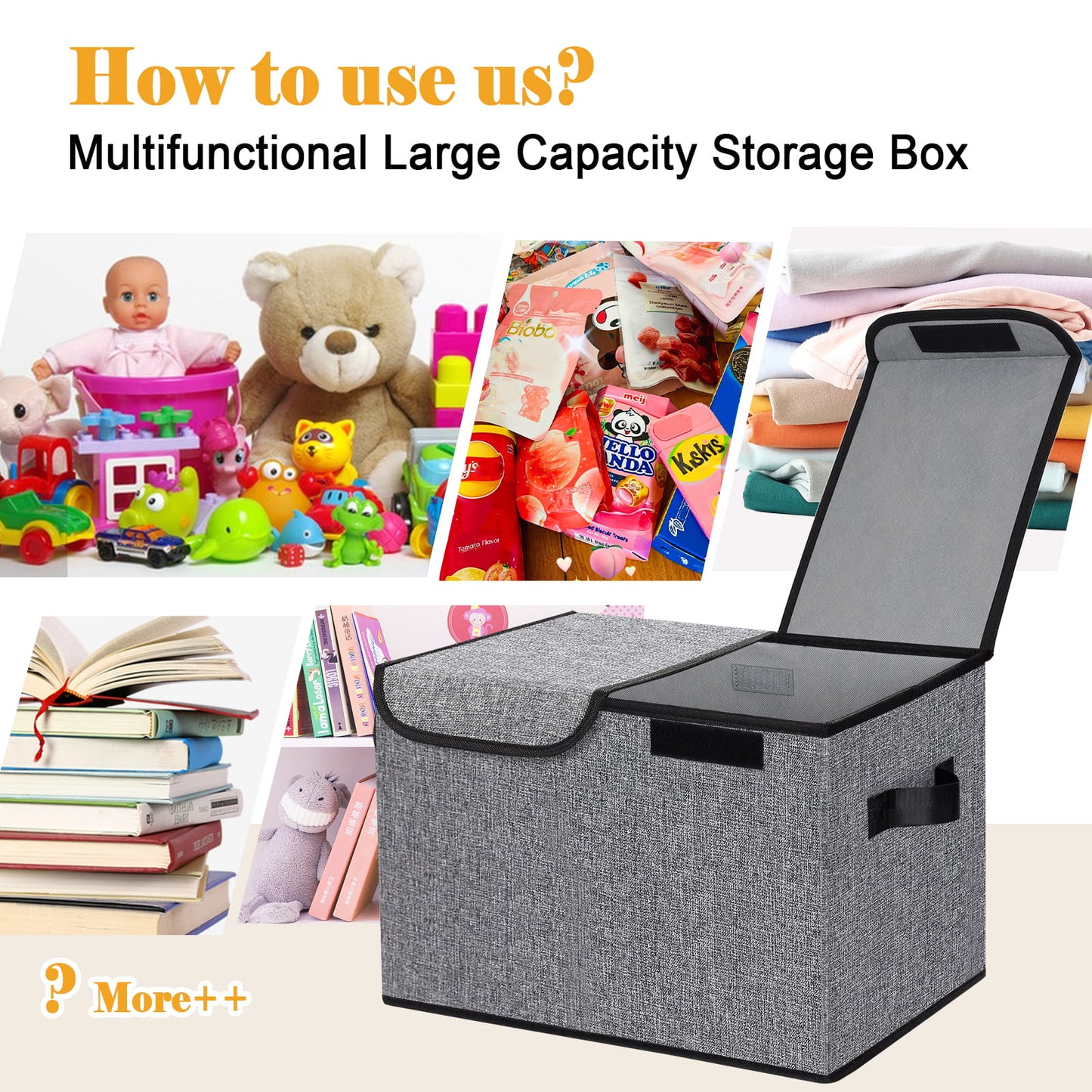 TEAYINGDE 91L Large Toy Box Chest Storage Organizer with Lid, Collapsible Kids Toys Boxes Basket Bins with Sturdy Handles for Boys and Girls, Nursery, Playroom (Gray)