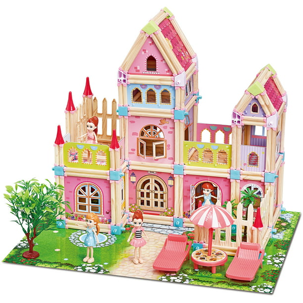 Yexmas 3D Wooden Castle Dollhouse Doll House Puzzles Kit for Kids Ages 6+ Boys & Girl Toy Building Sets- Playset Toy Figures & House playsets Miniature House kit-Playhouse Building Toys