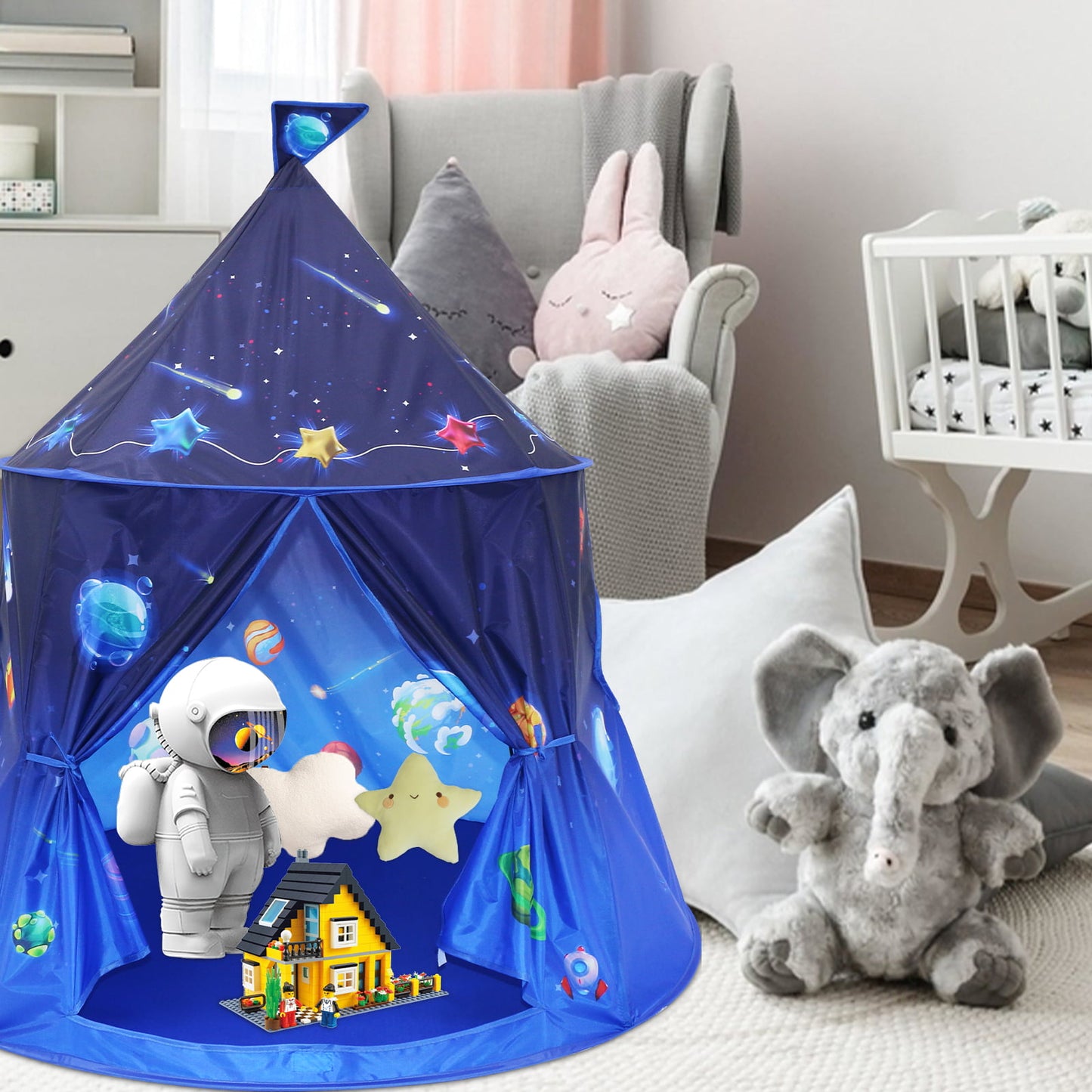 Yexmas Rocket Ship Kids Play Tent, Unique Space and Planet Playhouse Foldable Pop Up Tent Toy for Boys Girls Indoor & Outdoor Children Birthday Gifts