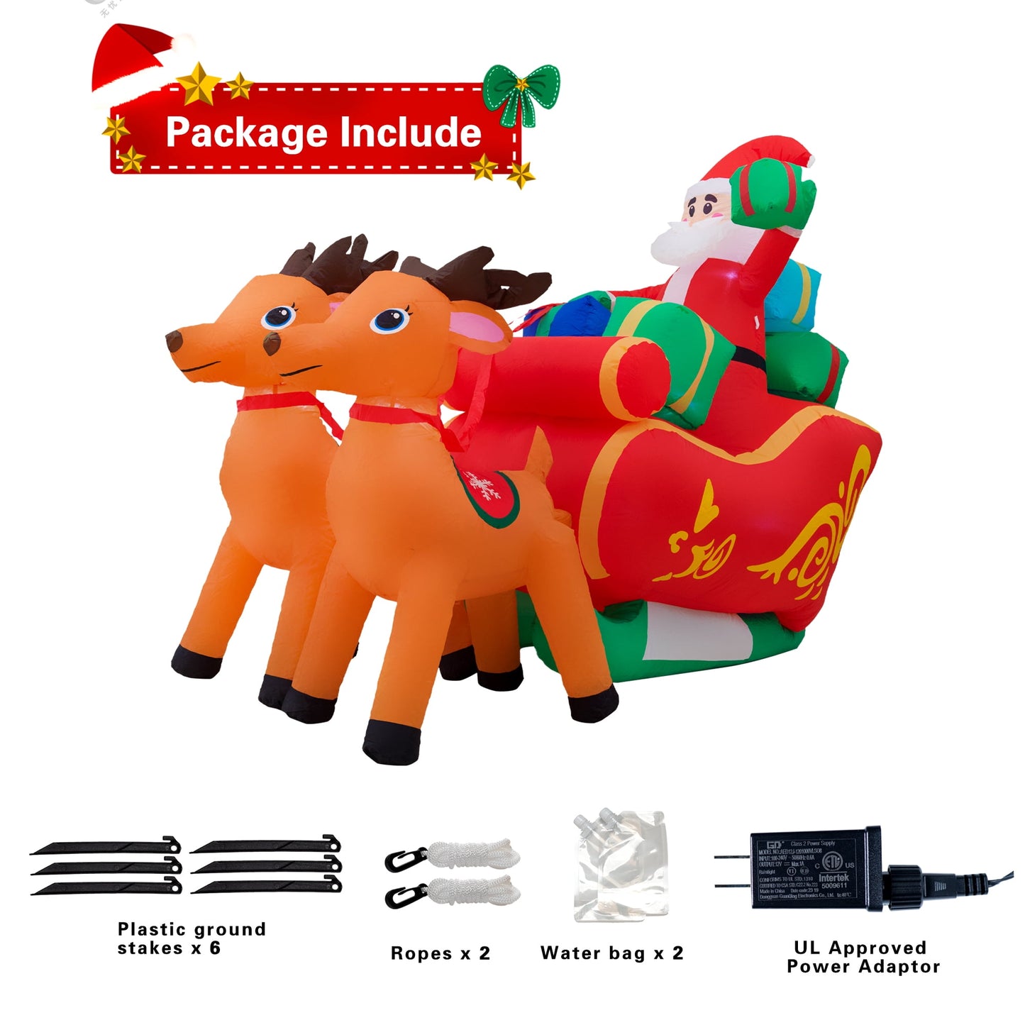 Yexmas 6.3FT Long Christmas Inflatable LED Lighted Santa on Sleigh with Reindeer and Gift Boxes Blow up Outdoor Yard Decoration for Holiday/Christmas/Party/Yard/Garden