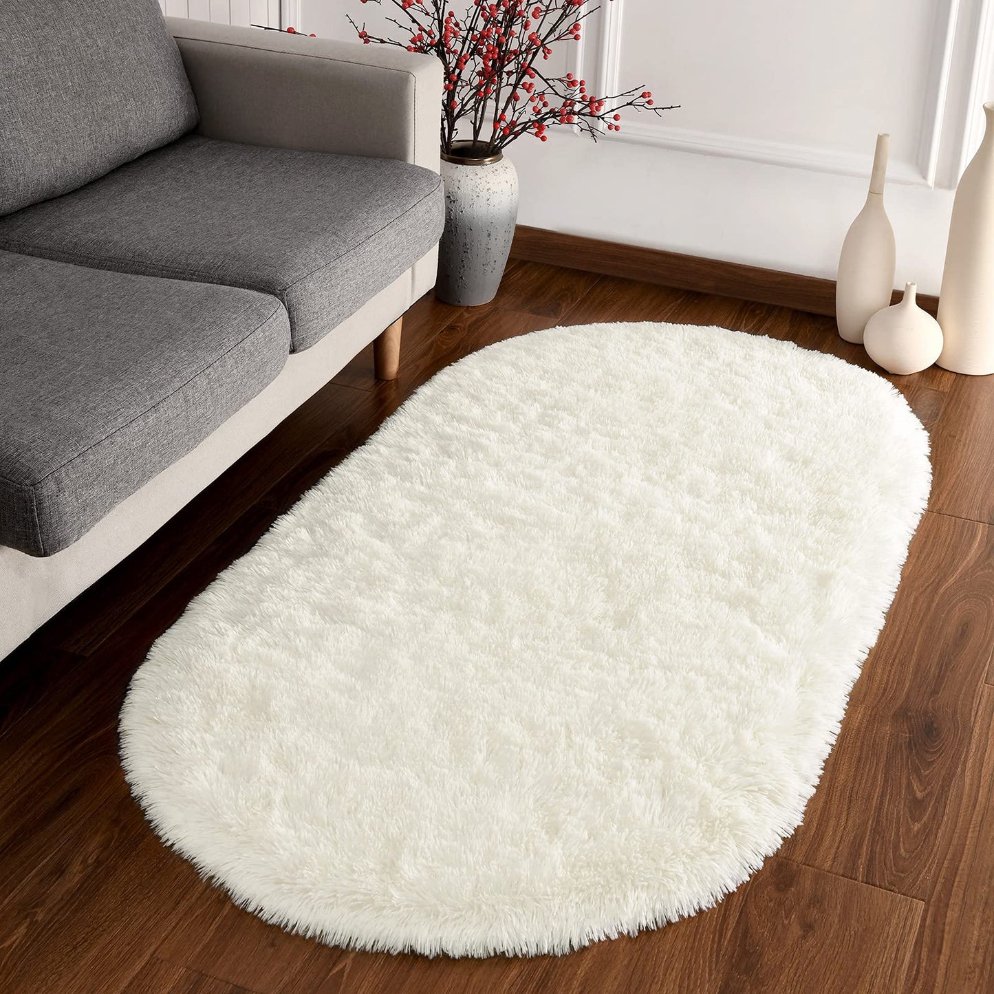 CozyDesg Oval Fluffy Ultra Soft Area Rugs, 2 x 5ft，Khaki