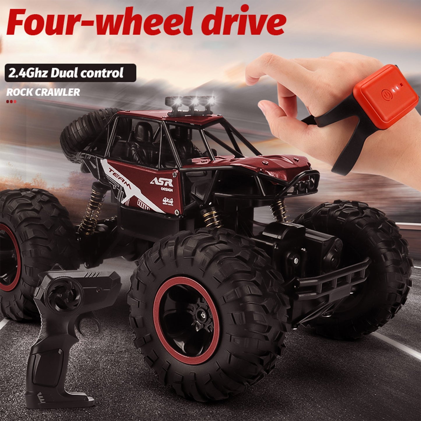 Yexmas 1:16 RC Cars Remote Control Car 4WD Monster Truck 2.4 GHz Hand Controlled RC Car with 2 Batteries Gift for Boys Kids and Adults