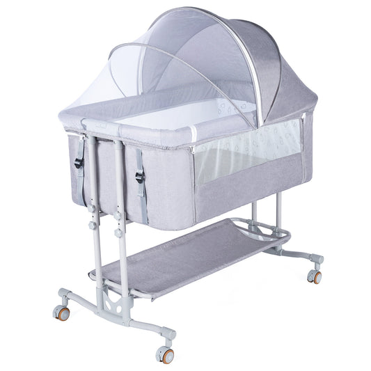 Baby Bassinet Bedside Sleeper Bedside Crib Easy to Assemble Crib All Mesh,Grey