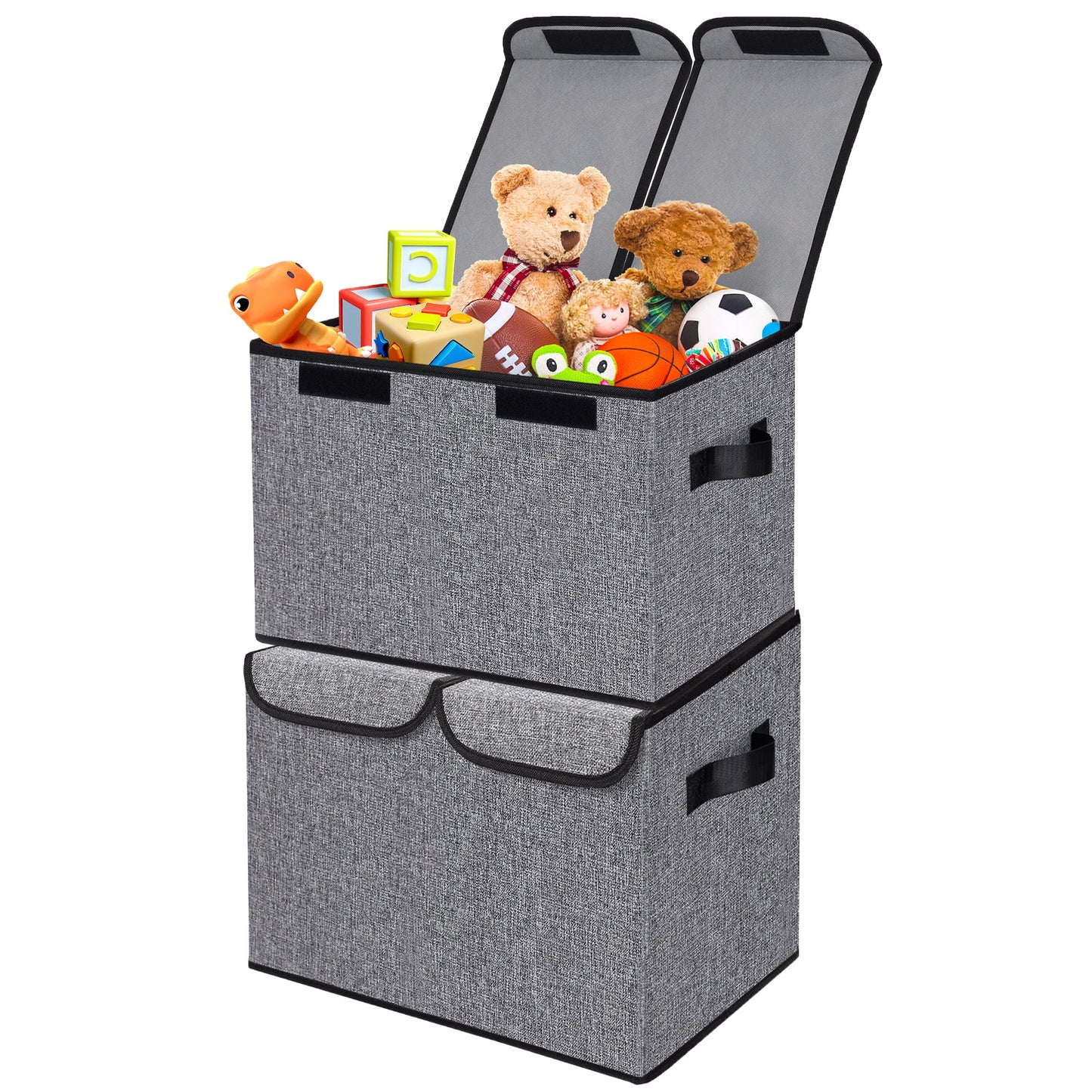 TEAYINGDE 91L Large Toy Box Chest Storage Organizer with Lid, Collapsible Kids Toys Boxes Basket Bins with Sturdy Handles for Boys and Girls, Nursery, Playroom (Gray)